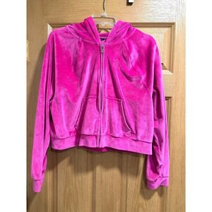 Victoria's Secret Plush Velour Bright Pink Full Zip Logo Hoodie Size M